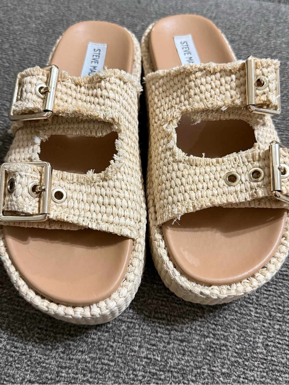 Steve Madden Karrigan Beige Woven Double-Buckle Platform Sandals - Picture 3 of 8